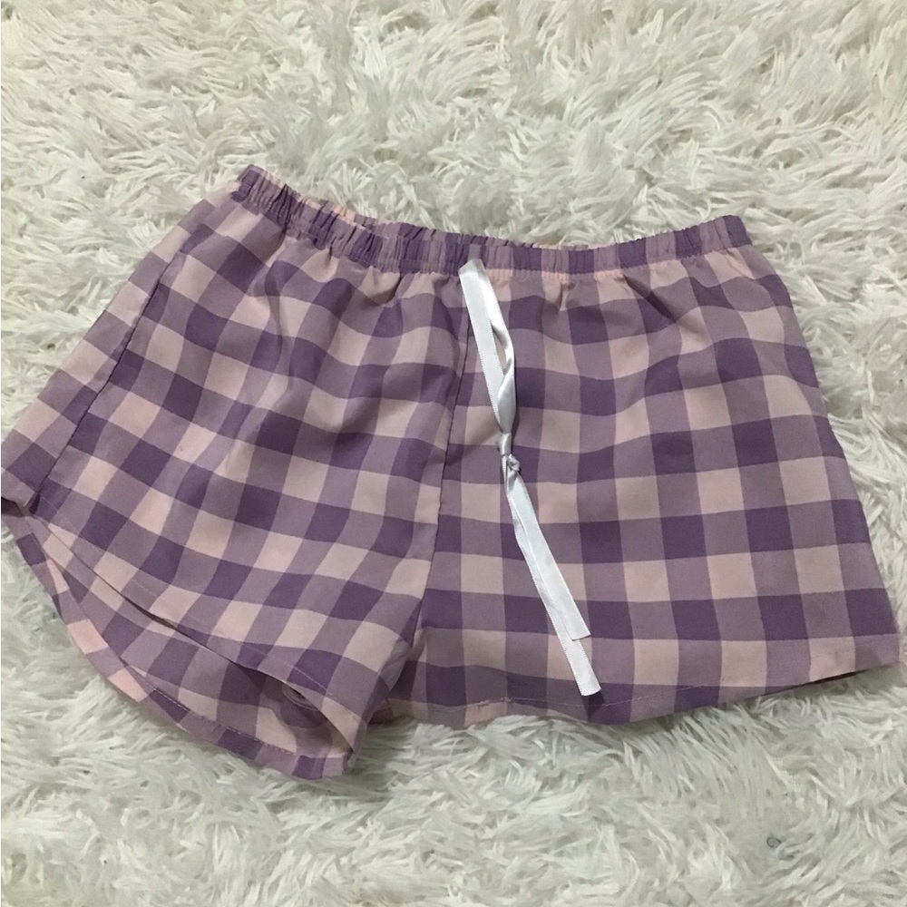 Shein pj shorts, Size medium in kids/girls, Color is pink and purple checkered